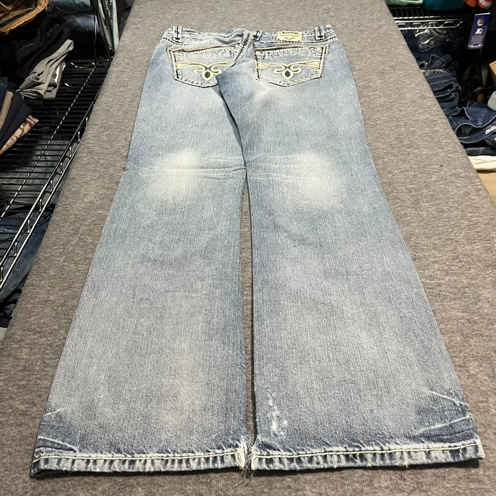 Rock Revival Justin Relaxed Straight Jeans Mens 33x35 Light Wash Distressed Y2K